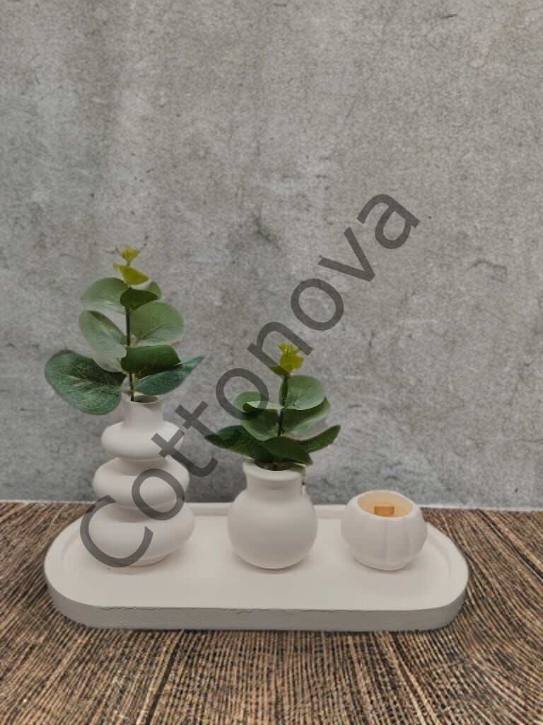 Cottonova C38 Dekoratif Vazo 2li ve Mumluk