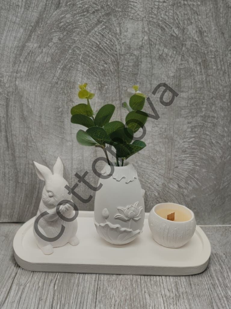 Cottonova C42 Dekoratif Vazo, Tavşan Figürü ve Mumluk