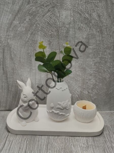 Cottonova C42 Dekoratif Vazo, Tavşan Figürü ve Mumluk