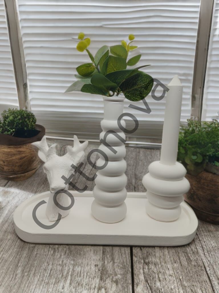 Cottonova C45 Dekoratif Vazo, Mumluk ve Geyik Figürü