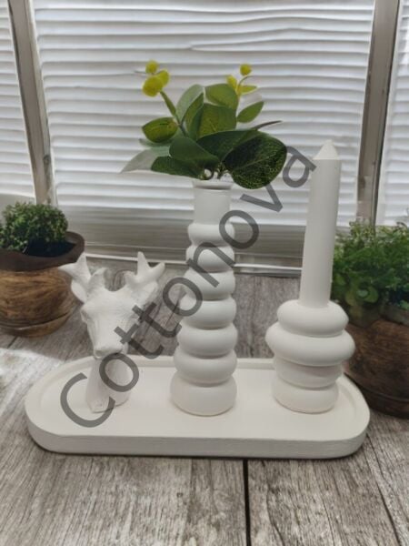 Cottonova C45 Dekoratif Vazo, Mumluk ve Geyik Figürü