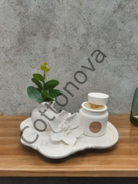 Cottonova C50 Dekoratif Çiçek Figür, Vazo ve Mumluk Kapaklı