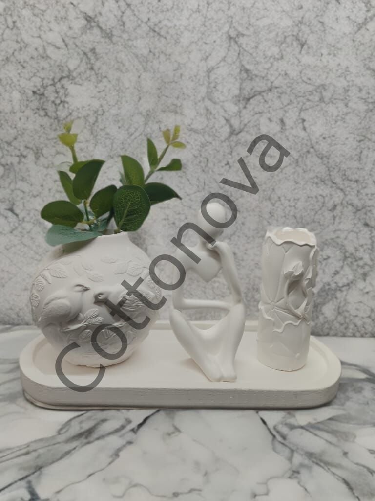 Cottonova C52 Dekoratif İnsan Figür ve 2 Vazo