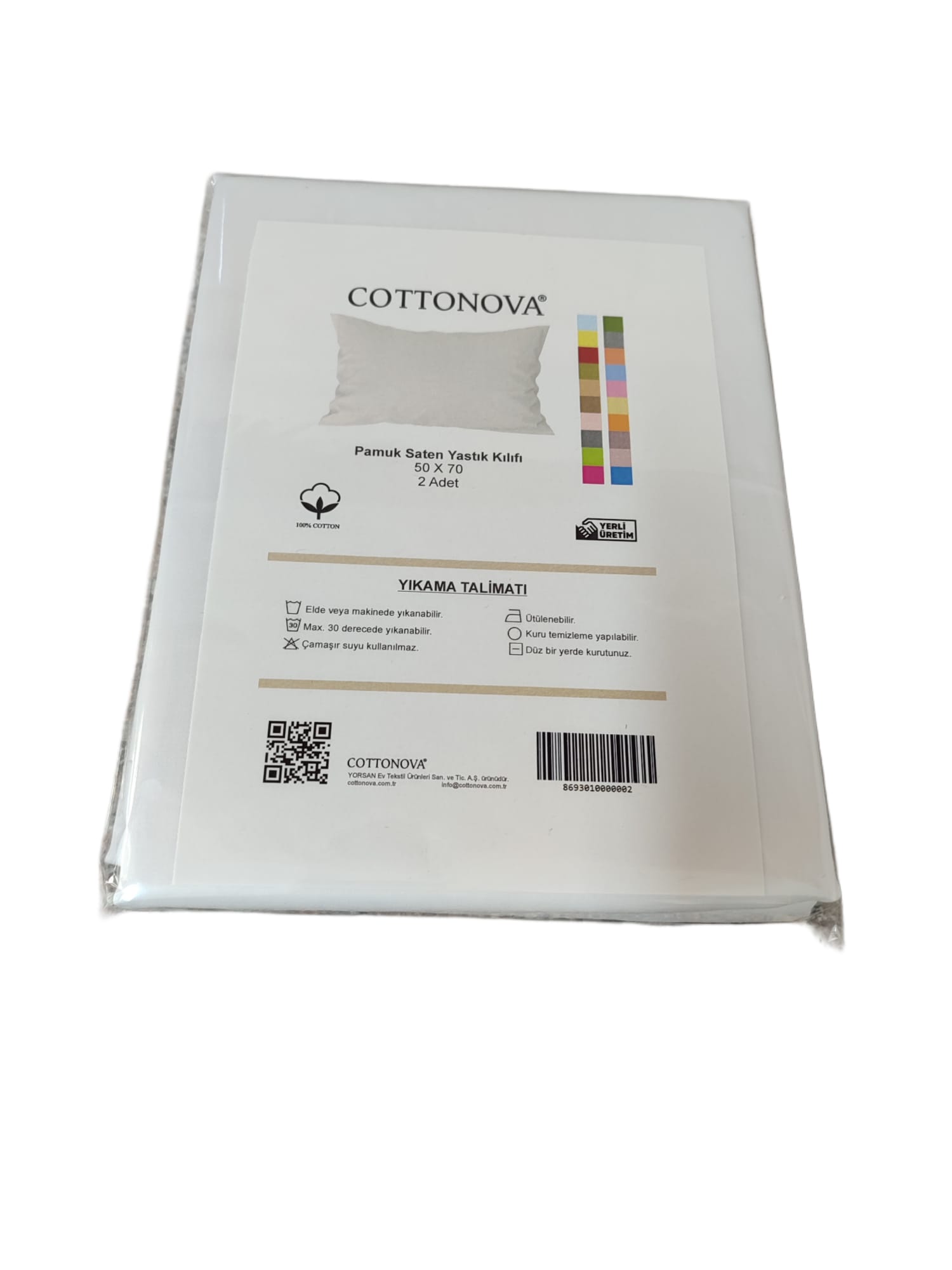 Cottonova Pamuk Saten Yastık Kılıfı Beyaz