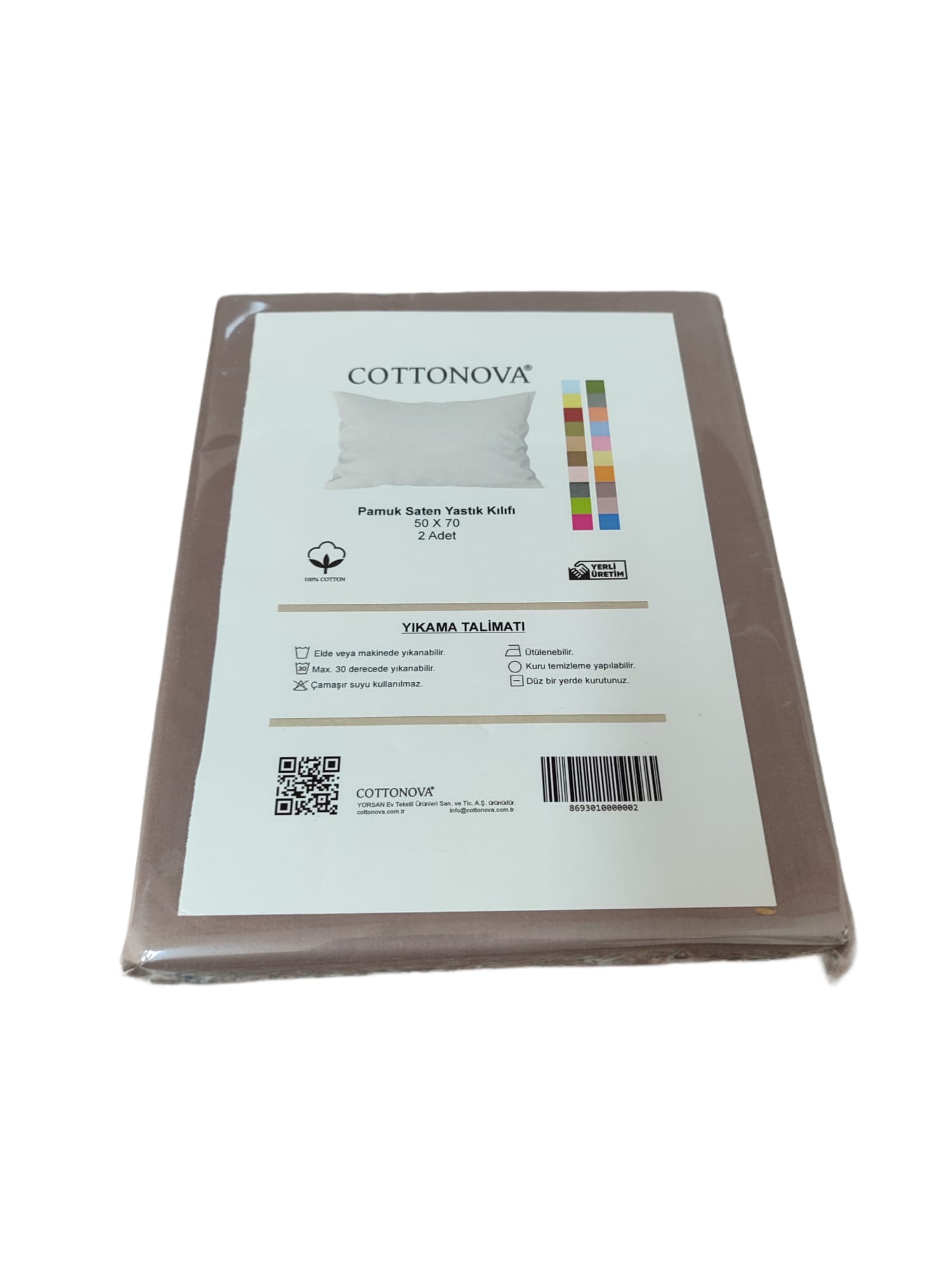 Cottonova Pamuk Saten Yastık Kılıfı Kahve
