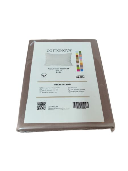 Cottonova Pamuk Saten Yastık Kılıfı Kahve
