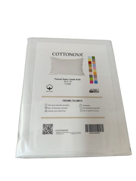 Cottonova Pamuk Saten Yastık Kılıfı Ekru