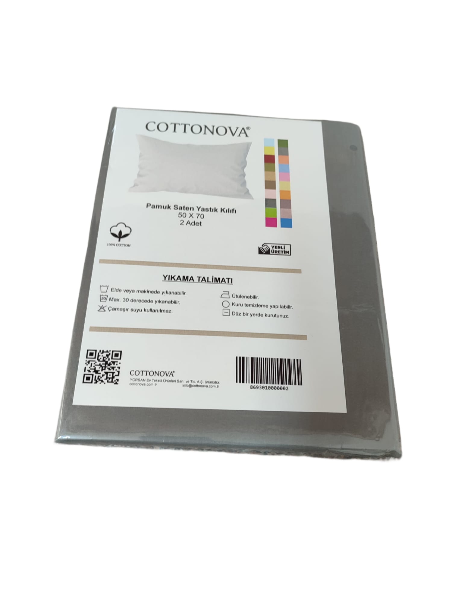 Cottonova Pamuk Saten Yastık Kılıfı Antrasit