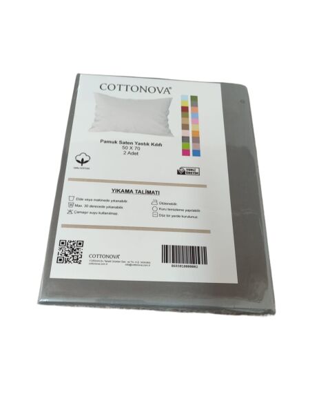 Cottonova Pamuk Saten Yastık Kılıfı Antrasit