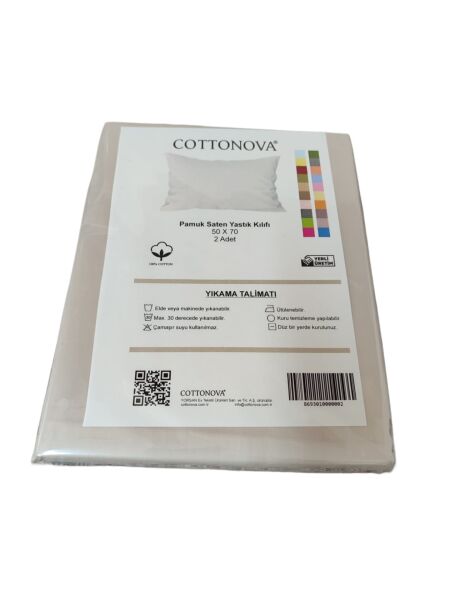 Cottonova Pamuk Saten Yastık Kılıfı Taş