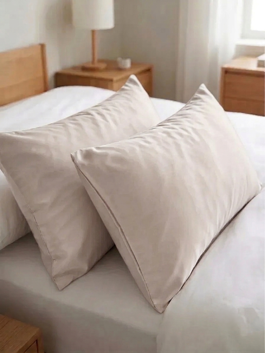 %100 Pamuk Saten 2'li Yastık Kılıfı Seti 50 x 70 cm Bej