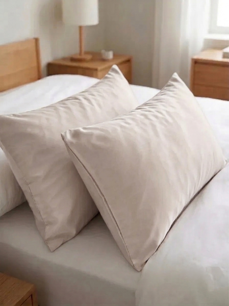 %100 Pamuk Saten 2'li Yastık Kılıfı Seti 50 x 70 cm Bej