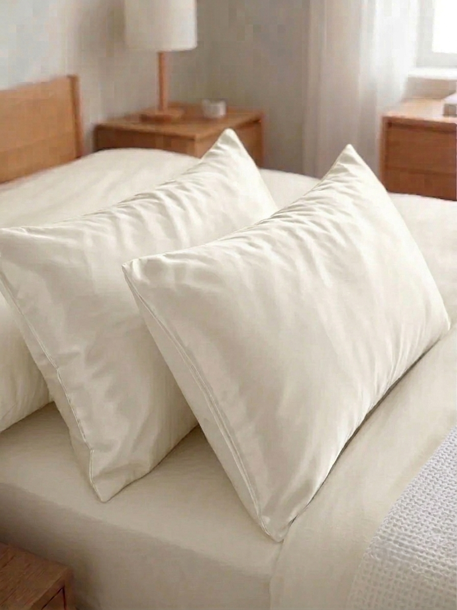 %100 Pamuk Saten 2'li Yastık Kılıfı Seti 50 x 70 cm Krem