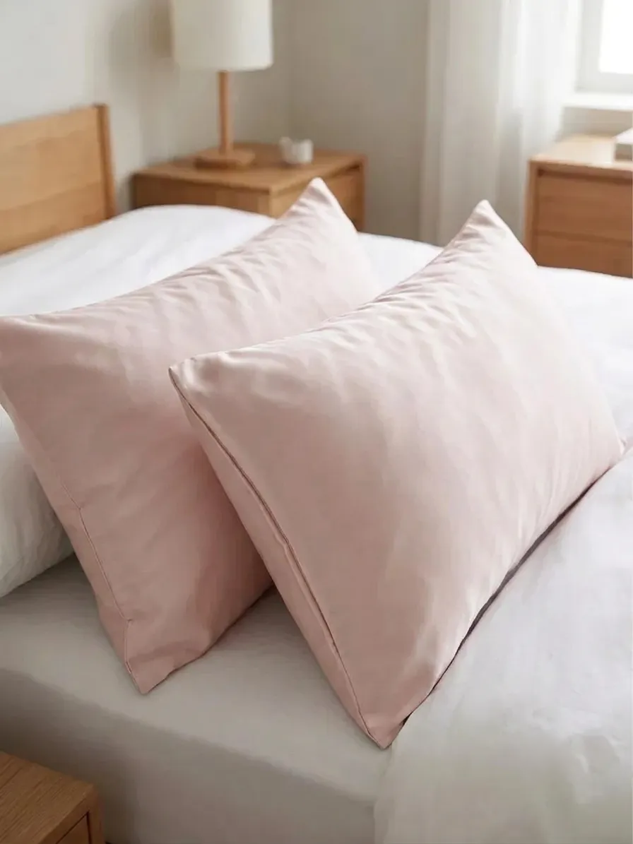 - %100 Pamuk Saten 2'li Yastık Kılıfı Seti 50 x 70 cm Pudra